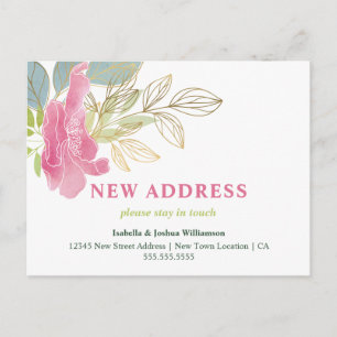 Pretty Floral Watercolor Moving Announcement Postcard