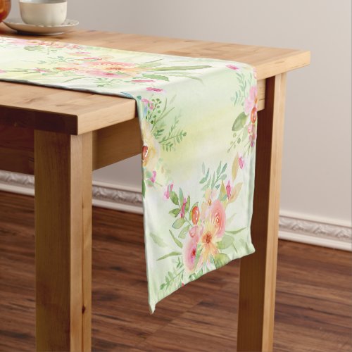 Pretty Floral Watercolor Soft Green Table Runner