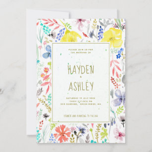 Pretty Floral Watercolor Wedding Invitation