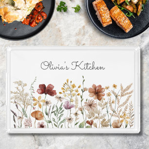 Pretty Floral Watercolor Wildflower Garden Acrylic Tray