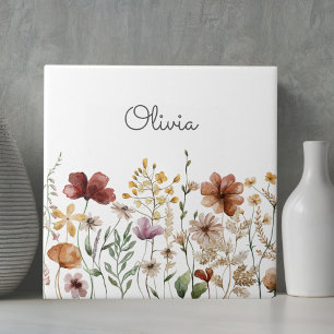 Pretty Floral Watercolor Wildflower Garden Ceramic Tile