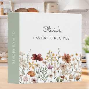 Pretty Floral Watercolor Wildflower Garden Recipe 3 Ring Binder