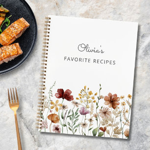 Pretty Floral Watercolor Wildflower Recipe Book