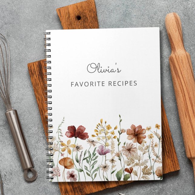 Pretty Floral Watercolor Wildflower Recipe Notebook (In situ)