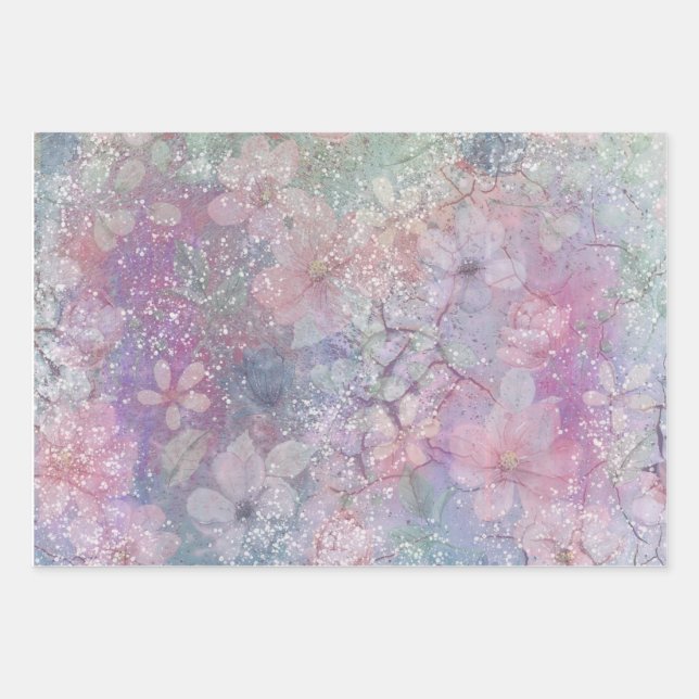 Pretty, Floral watercolour Wrapping Paper Sheet  (Front)