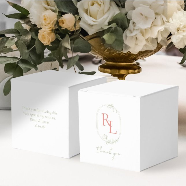 Pretty Floral Wedding Couple Monogram Thank You Favor Boxes (Creator Uploaded)