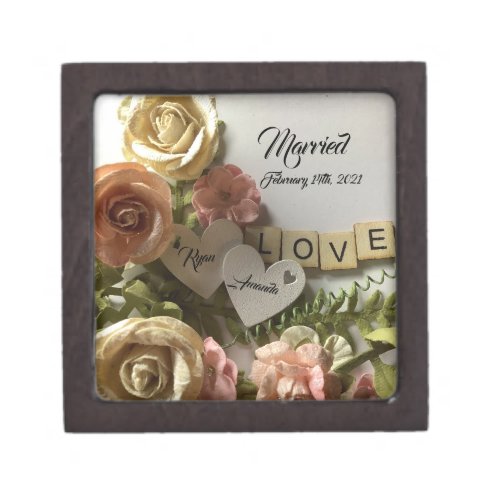 Pretty Floral Wedding Personalized Names  Date Gift Box
