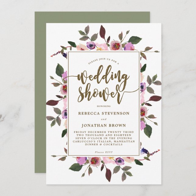 pretty floral wedding shower invitation (Front/Back)