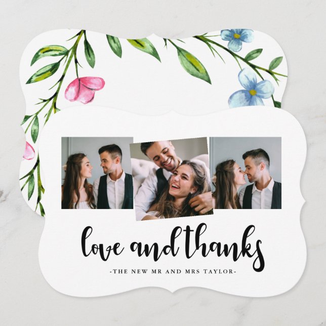 Pretty Floral Wedding Thank You Photo Card (Front/Back)