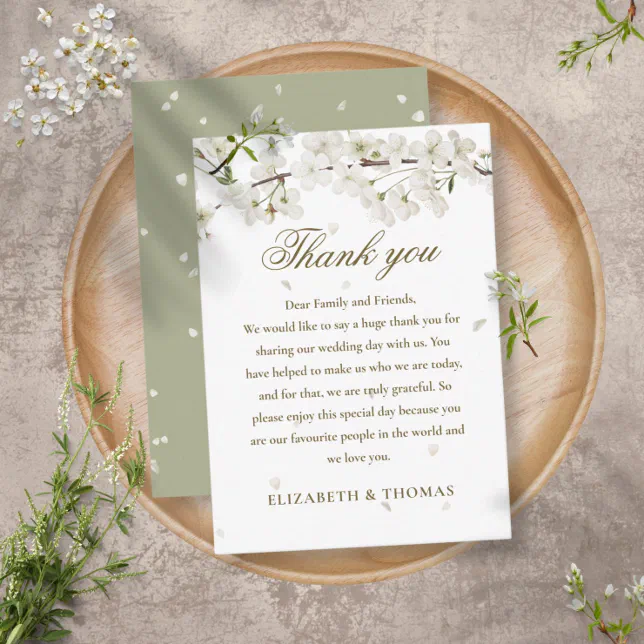 Pretty Floral Wedding White Blossom Thank You Place Card | Zazzle