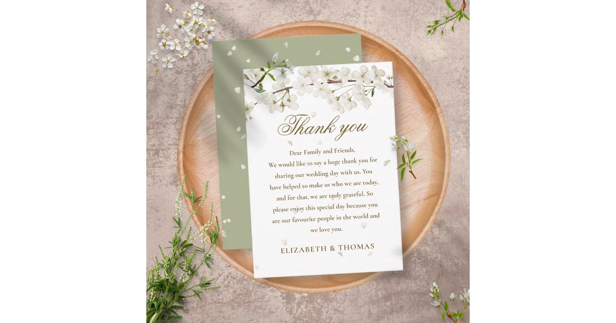 Pretty Floral Wedding White Blossom Thank You Place Card | Zazzle