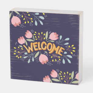 Pretty Floral Welcome Lettering Wooden Box Sign