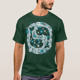 Pretty Floral Whales Circle in Blues and Greens T-Shirt