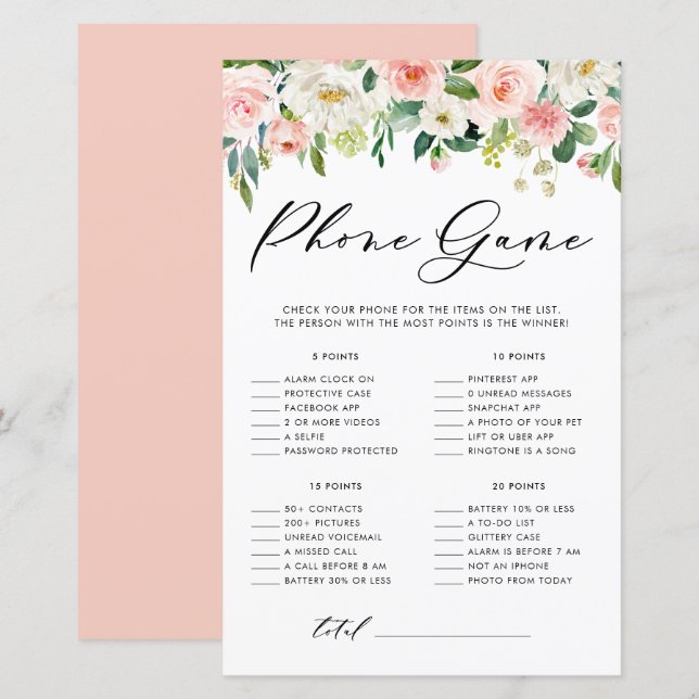 Pretty Floral What's On Your Phone Shower Game (Front/Back)