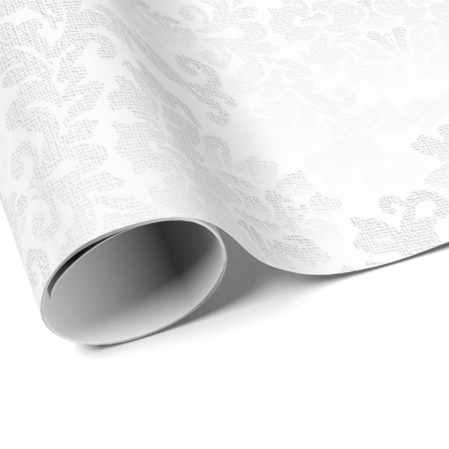 Pretty Floral White Damask Wedding Design Wrapping Paper (Roll Corner)