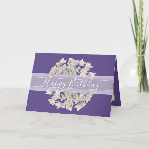 Pretty Floral White Orchid Flower Bouquet Birthday Card