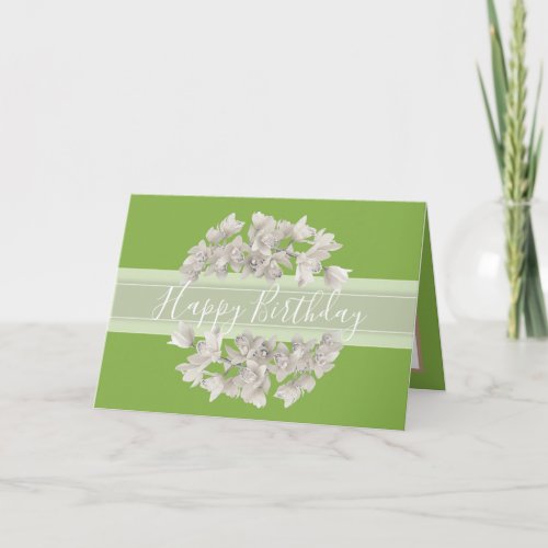 Pretty Floral White Orchid Flower Bouquet Birthday Card