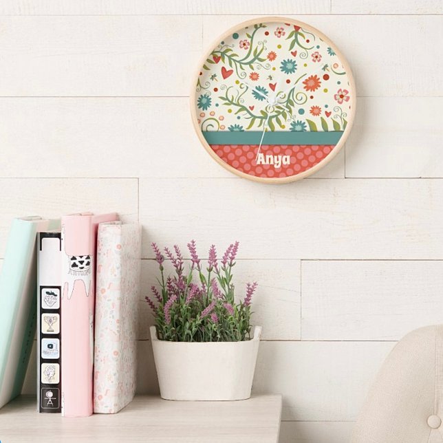 Pretty Floral White Pink Personalized Inspirivity Clock (Creator Uploaded)