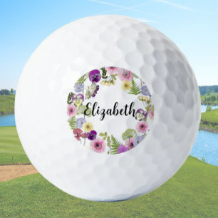 Pretty floral wildflower with custom name ladies golf balls
