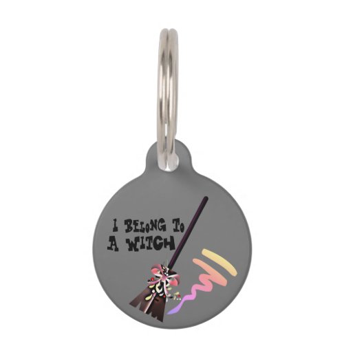 Pretty Floral Witches Broomstick  Pet ID Tag