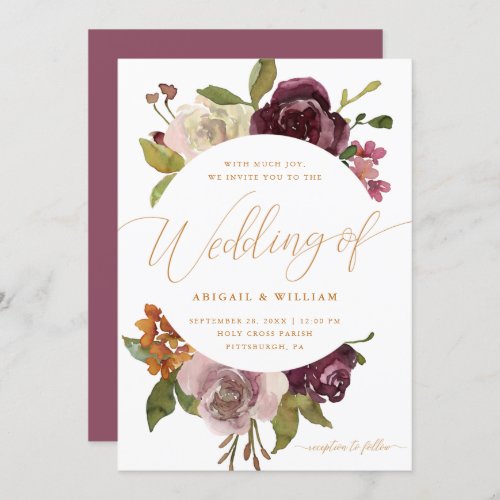 Pretty Floral with Calligraphy Pink Wedding Invitation