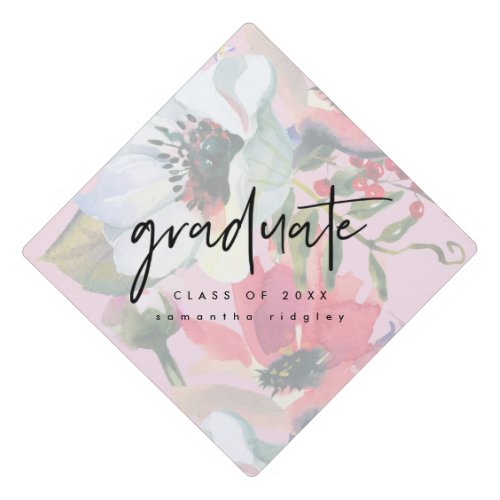 Pretty Floral with Typography Graduate Graduation Cap Topper