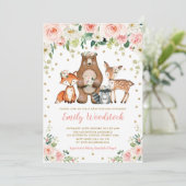 Pretty Floral Woodland Animals Baby Girl Shower Invitation (Standing Front)