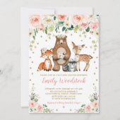 Pretty Floral Woodland Animals Baby Girl Shower Invitation (Front)