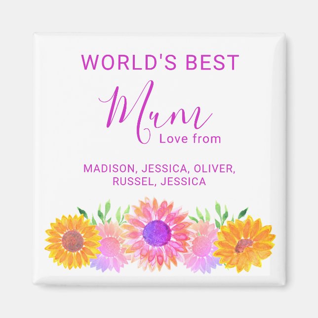 Pretty Floral World’s Best Mum Mother’s Day Magnet (Front)