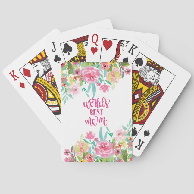 Pretty Floral World's Best Mom Gift Poker Cards (Back)