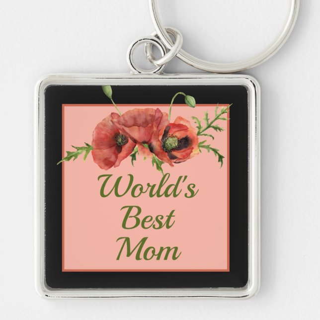 Pretty Floral World's Best Mom  Keychain (Front)