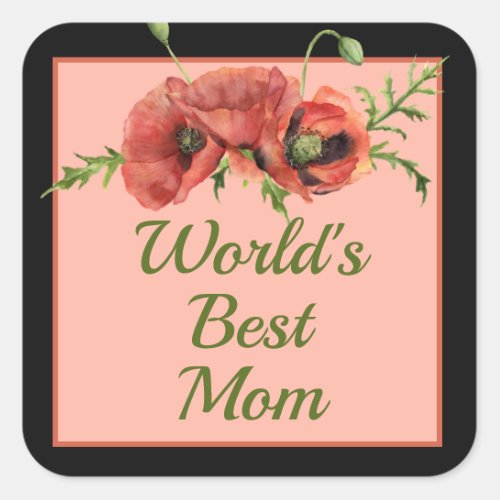 Pretty Floral Worlds Best Mom  Square Sticker