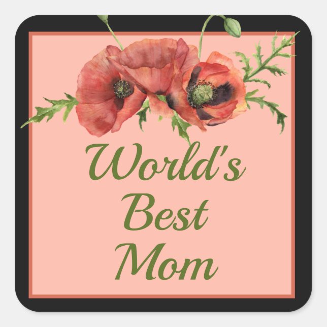 Pretty Floral World's Best Mom  Square Sticker (Front)