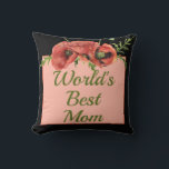 Pretty Floral World's Best Mom  Throw Pillow<br><div class="desc">Pretty design features watercolor red poppy flowers spray with black border and green "World's Best Mom" text</div>