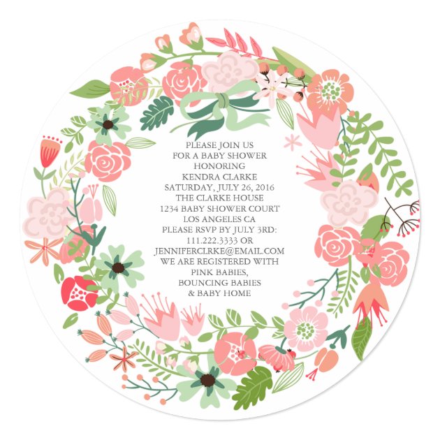 PRETTY FLORAL WREATH | BABY SHOWER INVITATION