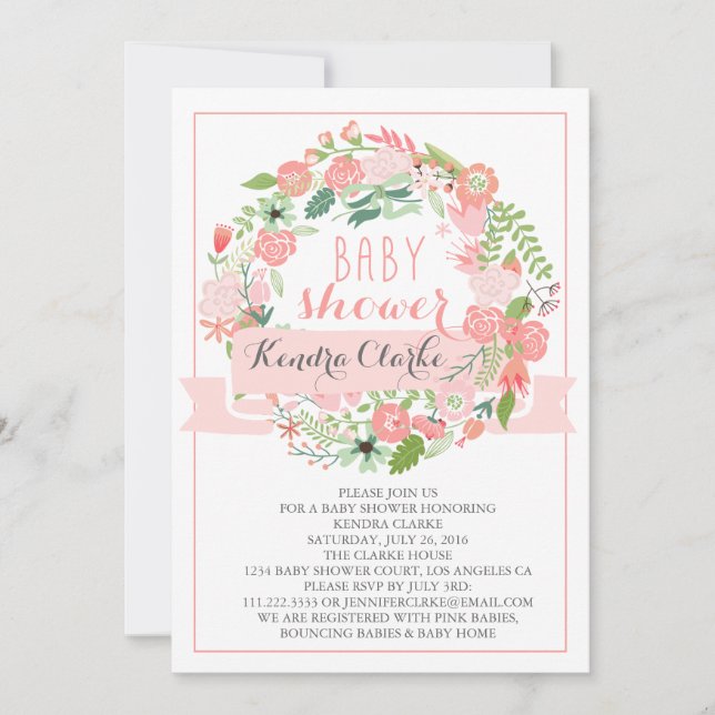 PRETTY FLORAL WREATH | BABY SHOWER INVITATION (Front)