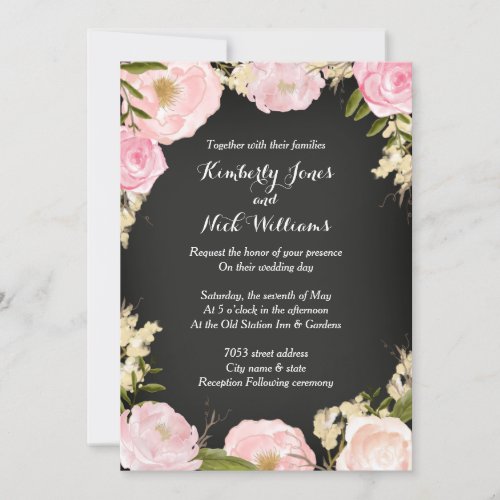 Pretty Floral Wreath Chalkboard Wedding Invite