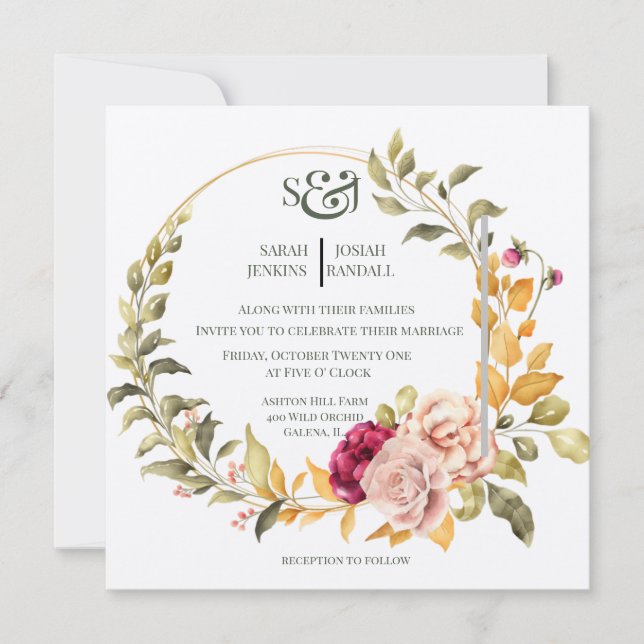 Pretty Floral Wreath ( gold )Invitation Invitation (Front)