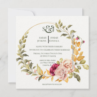 Pretty Floral Wreath ( gold )Invitation Invitation