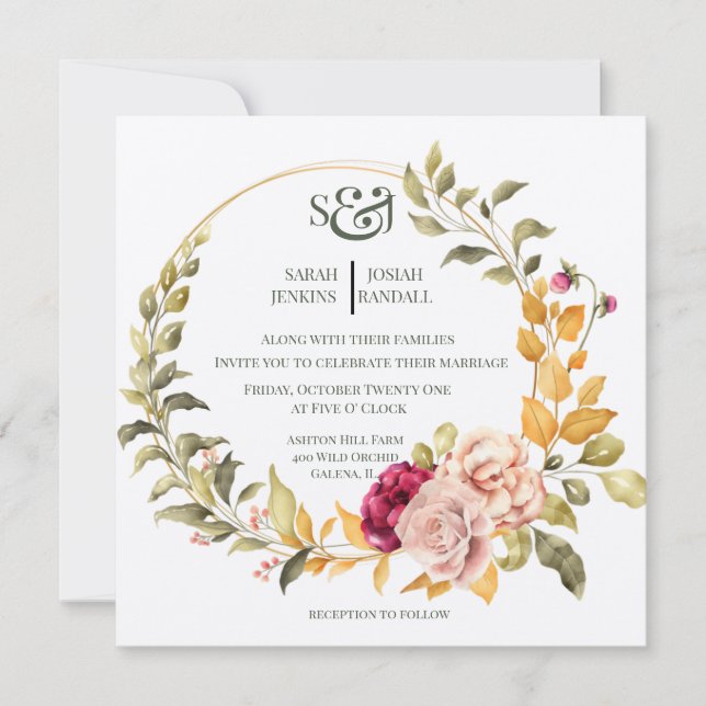 Pretty Floral Wreath ( gold )Invitation Invitation (Front)