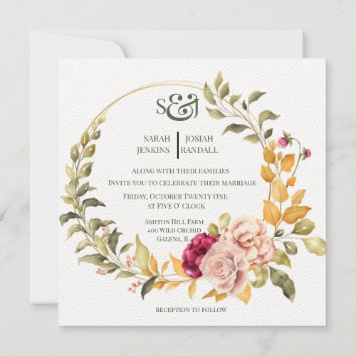 Pretty Floral Wreath  gold Invitation Invitation