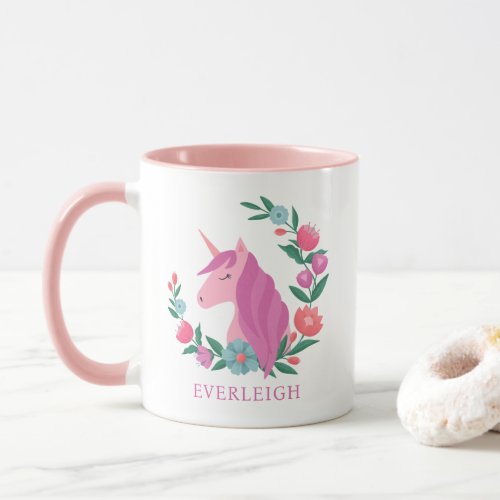 Pretty Floral Wreath Magical Unicorn Mug