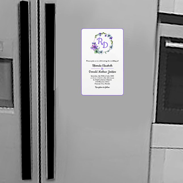 Pretty Floral Wreath Monogrammed Wedding Invitatio Magnet (Creator Uploaded)