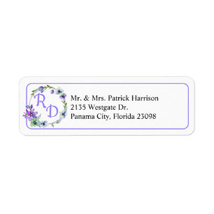 Pretty Floral Wreath Monogrammed Wedding Label