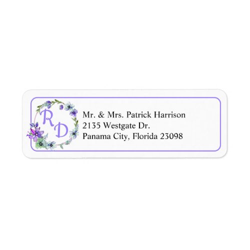 Pretty Floral Wreath Monogrammed Wedding  Label