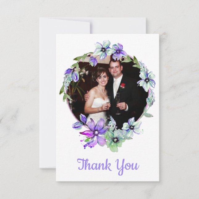 Pretty Floral Wreath Monogrammed Wedding   Thank You Card (Front)