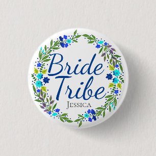 Pretty Floral Wreath Personalised Bride Tribe Button