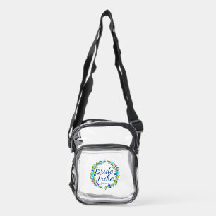 Pretty Floral Wreath Personalised Bride Tribe Clear Crossbody Bag