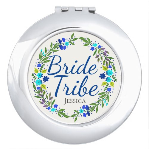 Pretty Floral Wreath Personalised Bride Tribe Compact Mirror