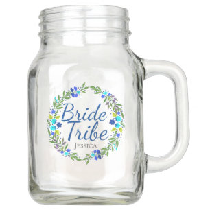Pretty Floral Wreath Personalised Bride Tribe Mason Jar
